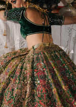 Pine Green Embroidered Korean Raw Silk Lehenga (3-Piece) - Image 9