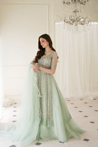 Mint Green Embroidered Net & Raw Silk Lehenga (3-Piece) - Image 6