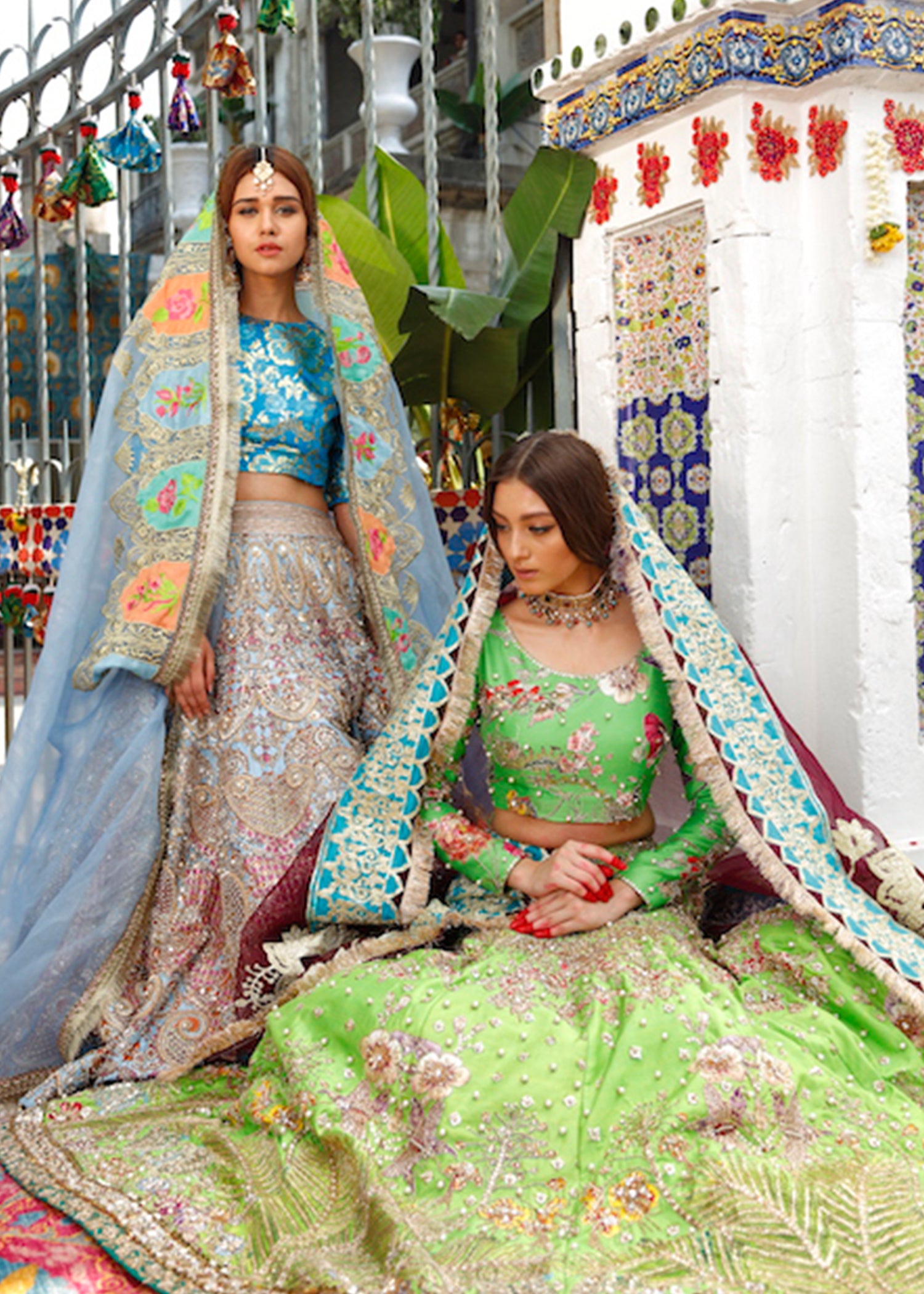 Pakistani Green Zardozi Raw Silk Lehenga Choli (3-Piece) - Image 8