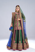 Bottle Green Embroidered Raw Silk Lehenga (3-Piece) - Image 12