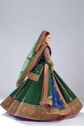 Bottle Green Embroidered Raw Silk Lehenga (3-Piece) - Image 13