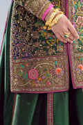 Bottle Green Embroidered Raw Silk Lehenga (3-Piece) - Image 14