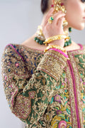 Bottle Green Embroidered Raw Silk Lehenga (3-Piece) - Image 15