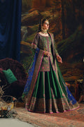 Bottle Green Embroidered Raw Silk Lehenga (3-Piece) - Image 2