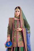 Bottle Green Embroidered Raw Silk Lehenga (3-Piece) - Image 3