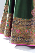 Bottle Green Embroidered Raw Silk Lehenga (3-Piece) - Image 4