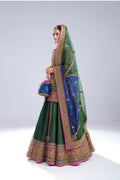 Bottle Green Embroidered Raw Silk Lehenga (3-Piece) - Image 6