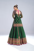 Bottle Green Embroidered Raw Silk Lehenga (3-Piece) - Image 7