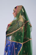 Bottle Green Embroidered Raw Silk Lehenga (3-Piece) - Image 8