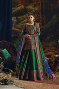 Bottle Green Embroidered Raw Silk Lehenga (3-Piece) - Image 9