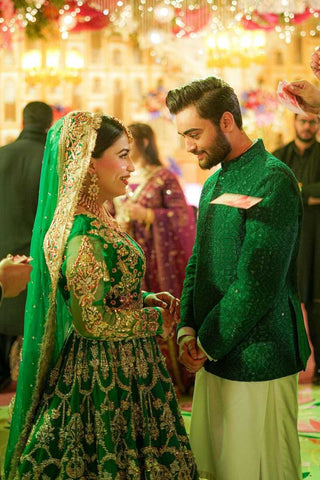 Emerald Green Embroidered Raw Silk Bridal Lehenga (3-Piece) - Image 3