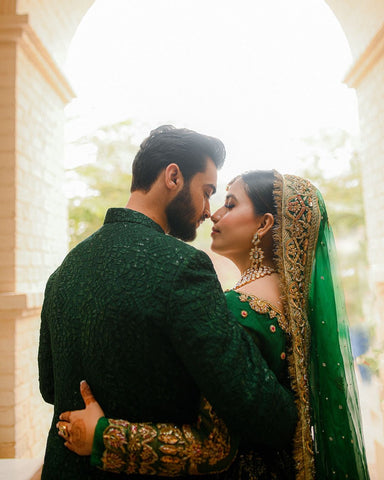 Emerald Green Embroidered Raw Silk Bridal Lehenga (3-Piece) - Image 4