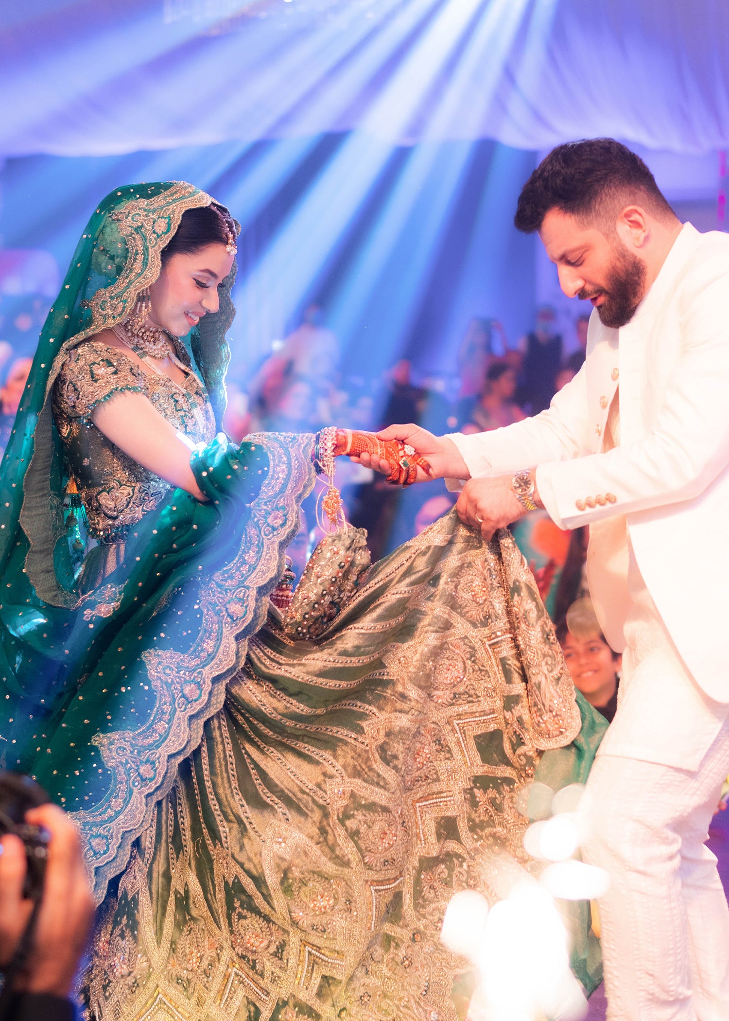 Emerald Green Zardozi Raw Silk Bridal Lehenga (3-Piece) - Image 4