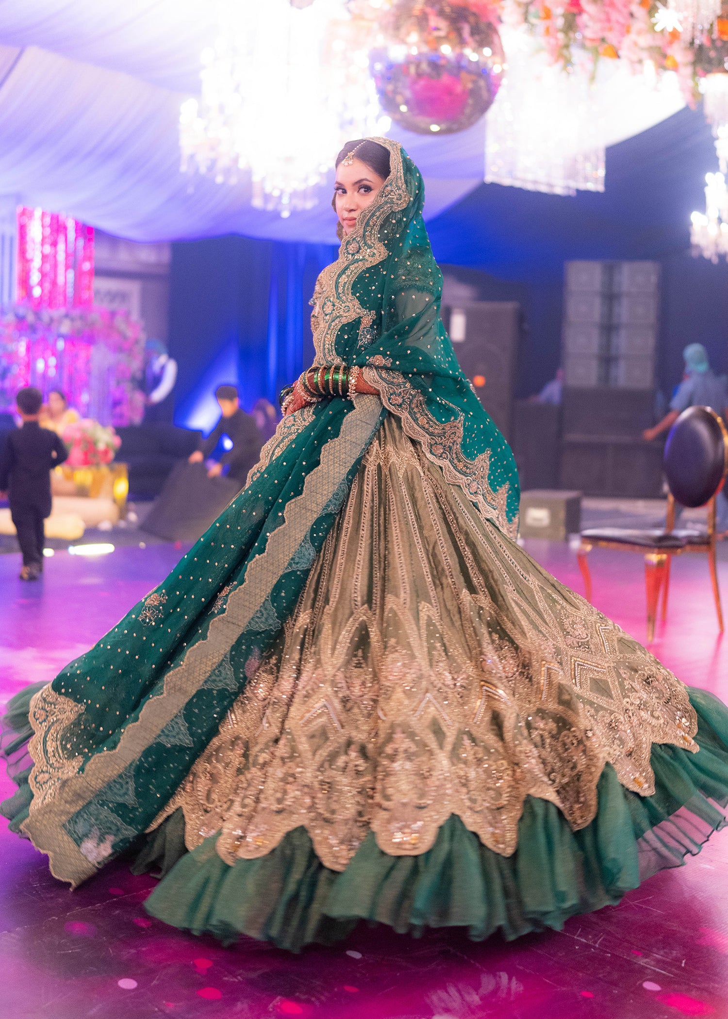 Emerald Green Zardozi Raw Silk Bridal Lehenga (3-Piece) - Image 7