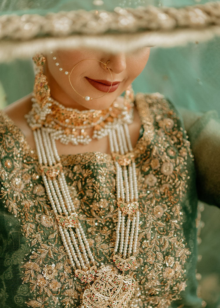 Emerald Green Zardozi Raw Silk Bridal Lehenga (3-Piece) - Image 2