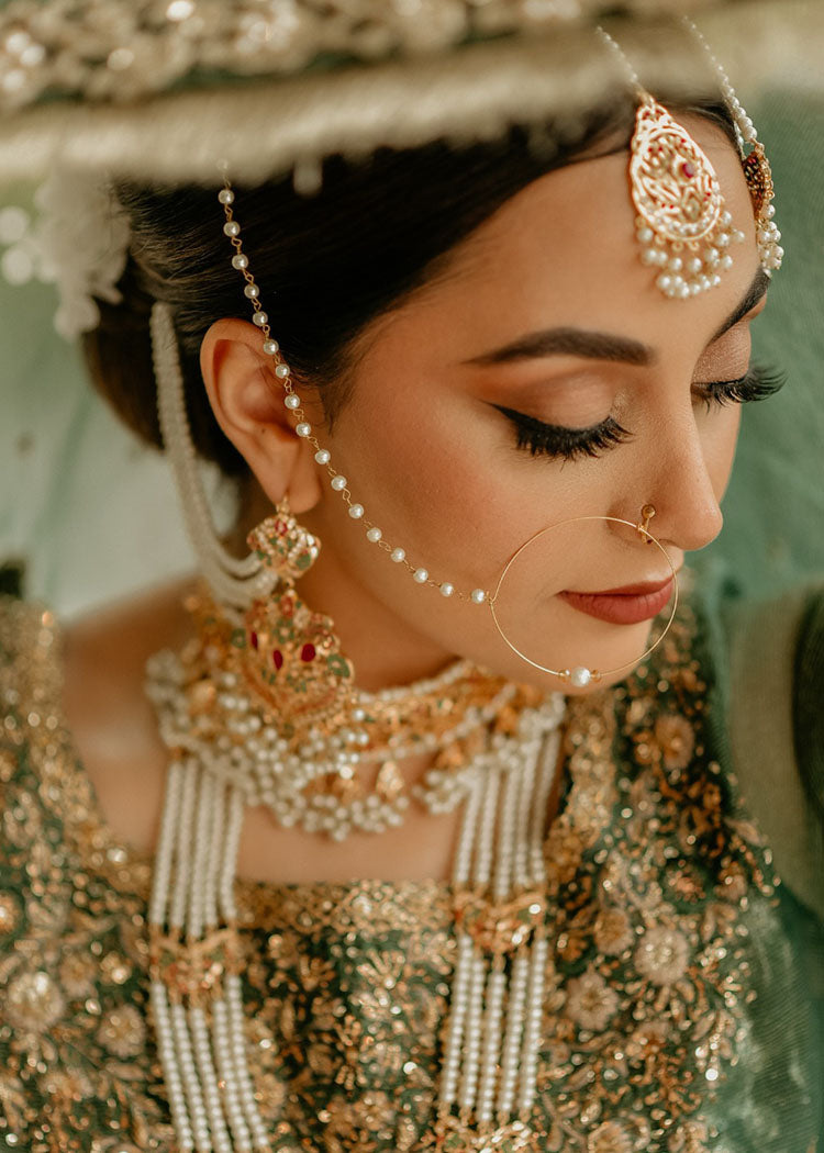 Emerald Green Zardozi Raw Silk Bridal Lehenga (3-Piece) - Image 5