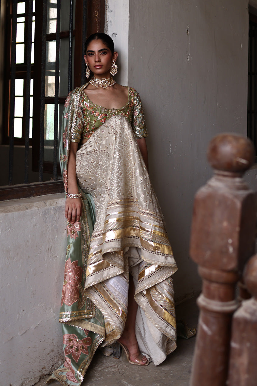 Pakistani Olive Zardozi Raw Silk Lehenga Choli (3-Piece) - Image 7