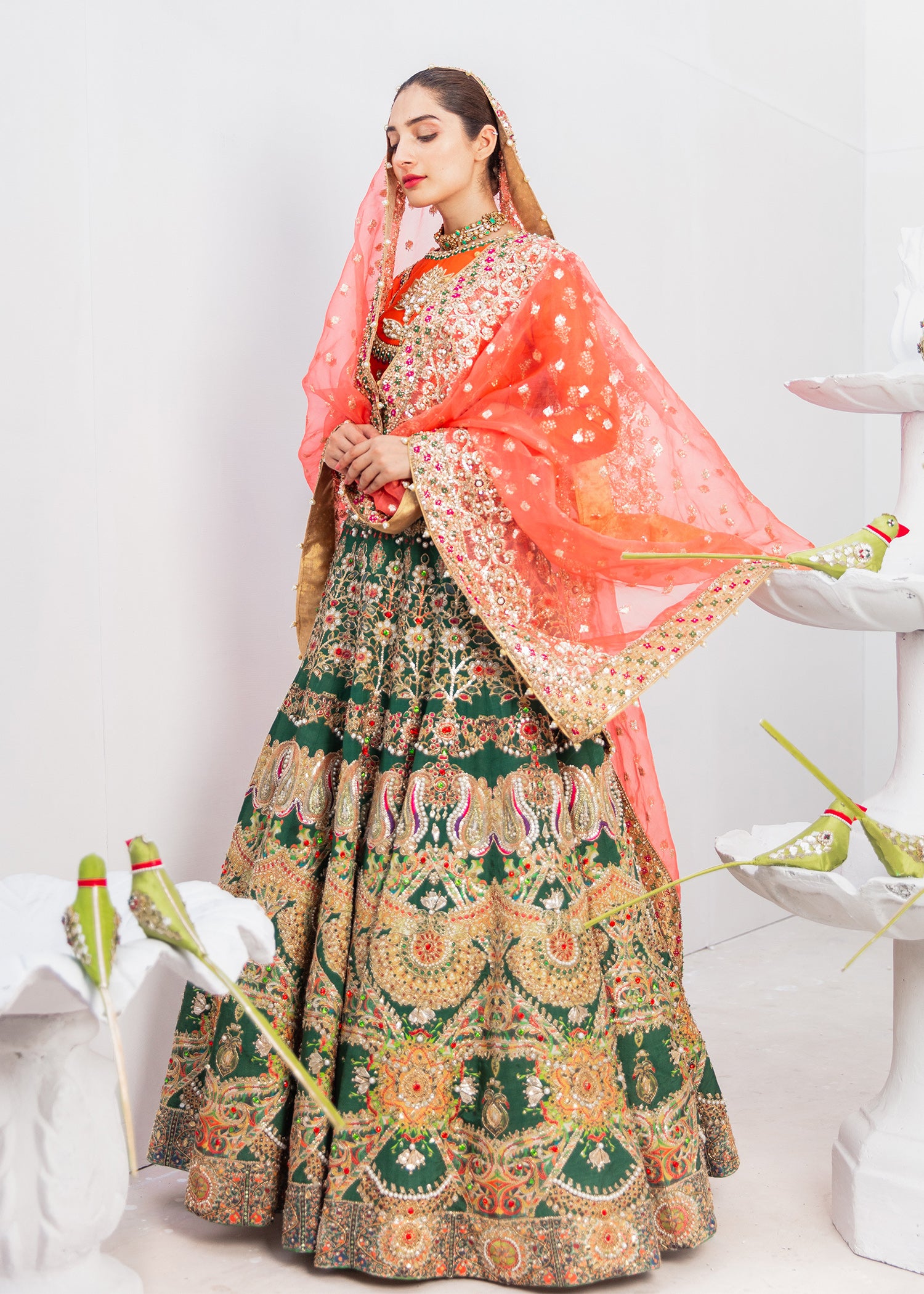 Sacramento Green Embroidered Raw Silk Lehenga Choli (3-Piece) - Image 1