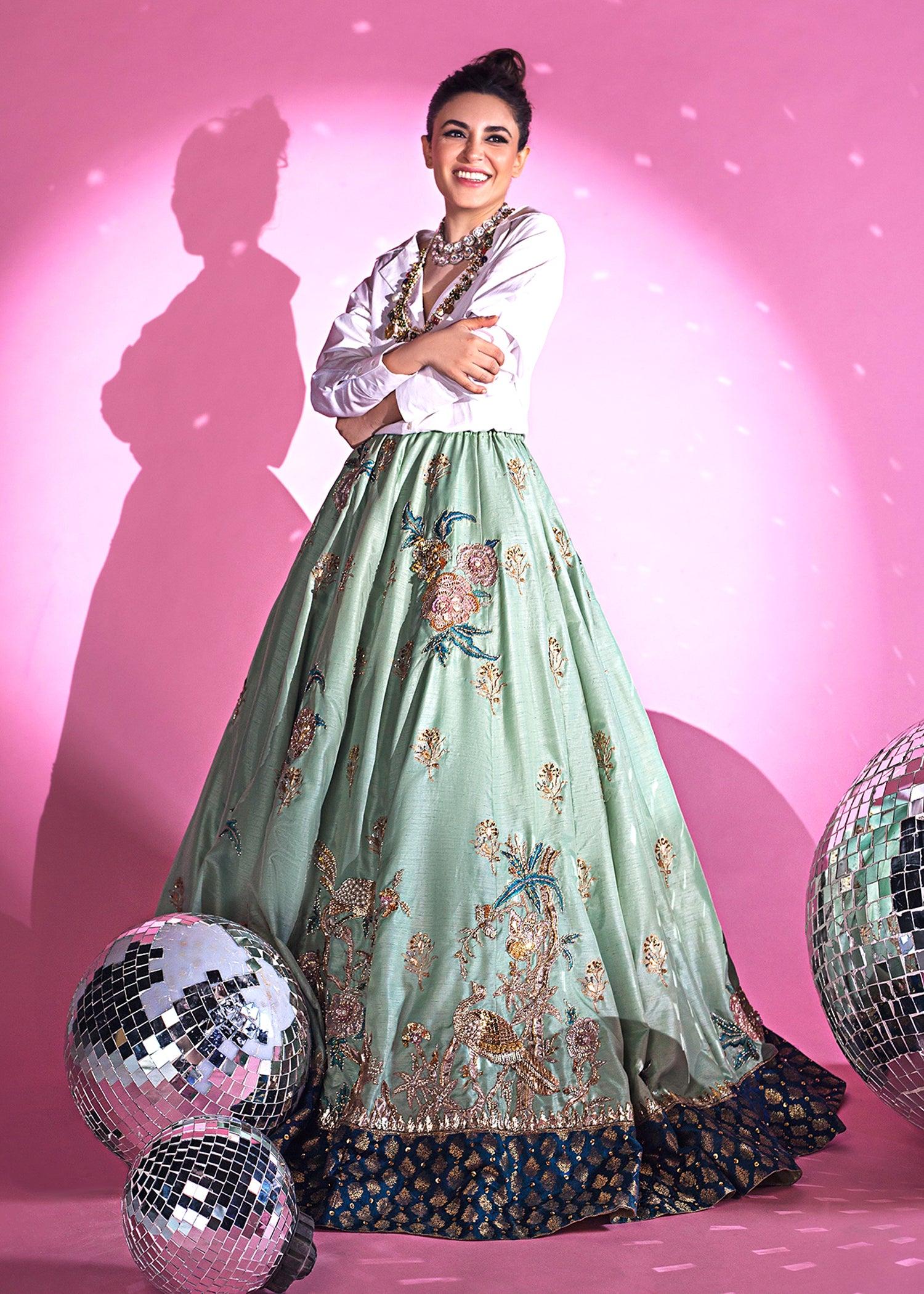 Sea Green Handworked Korean Rawsilk Lehenga Choli (3-Piece) - Image 6