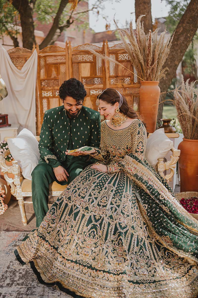 Bottle Green Embroidered Romani Silk Lehenga Choli (3-Piece) - Image 5