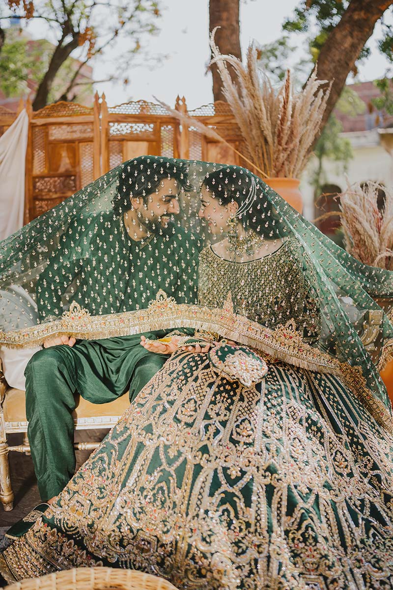 Pakistani Bottle Green Gota Resham Romani Silk Lehenga Choli (3-Piece) - Image 6