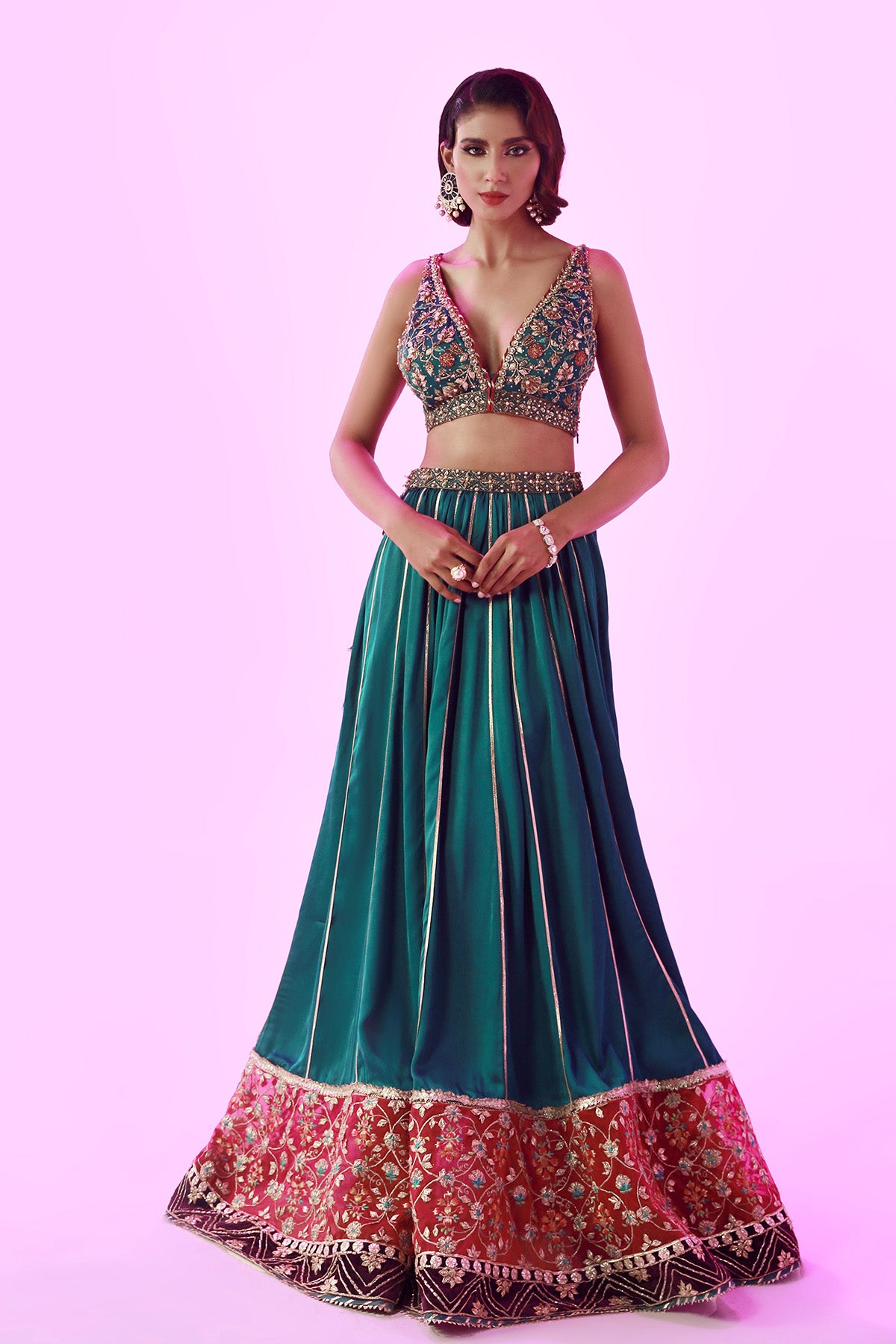 Emerald Gota Zardozi Satin Silk Lehnga Choli (2-Piece) - Image 1