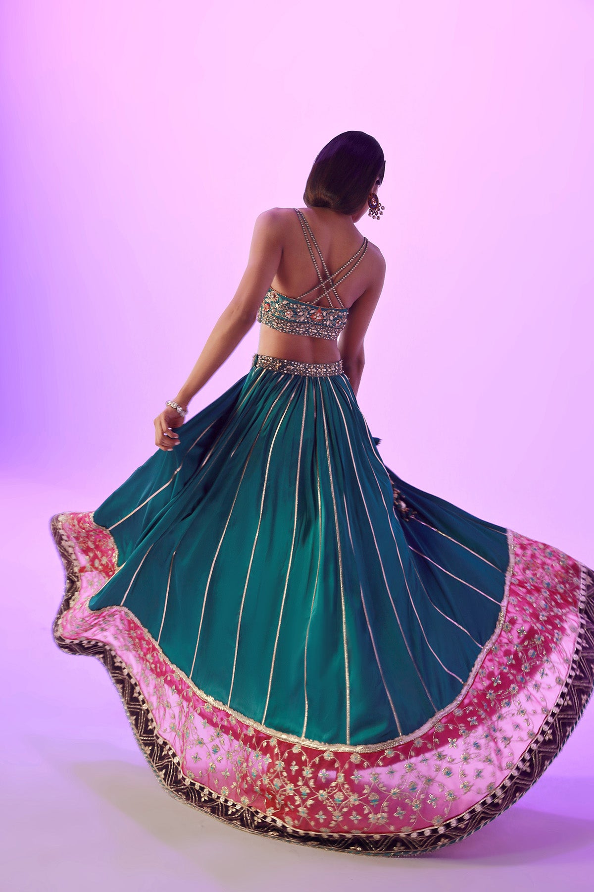 Emerald Gota Zardozi Satin Silk Lehnga Choli (2-Piece) - Image 3