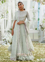 Pakistani Mint Green Hand-Embellished Net Silk Lehenga Choli (3-Piece) - Image 2
