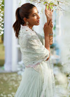 Pakistani Mint Green Hand-Embellished Net Silk Lehenga Choli (3-Piece) - Image 6