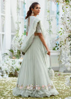 Pakistani Mint Green Hand-Embellished Net Silk Lehenga Choli (3-Piece) - Image 7