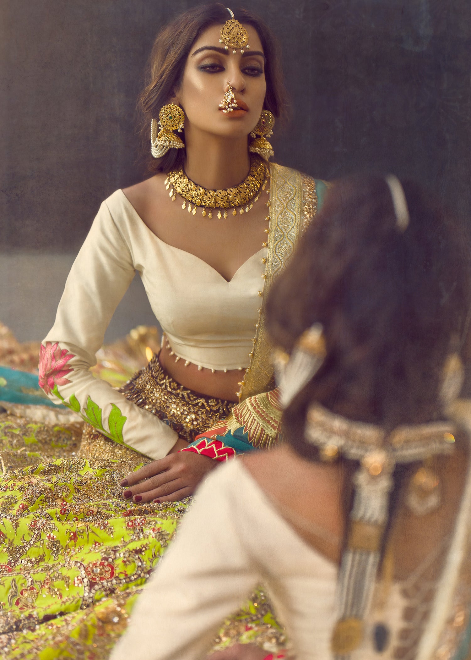 Pastel Jade Embroidered Silk-Blend Lehenga (3-Piece) - Image 2