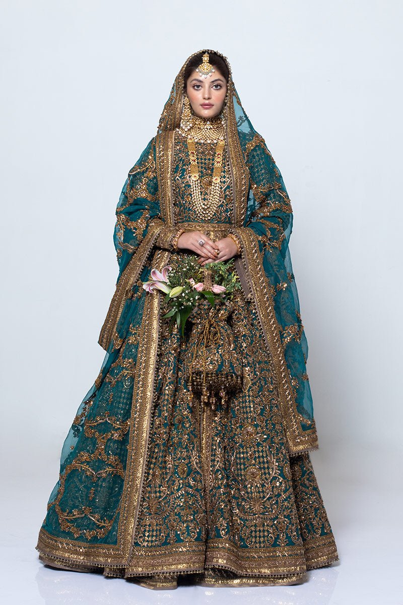 Pakistani Jade Green Zardozi Net Lehenga Set (3-Piece) - Image 2