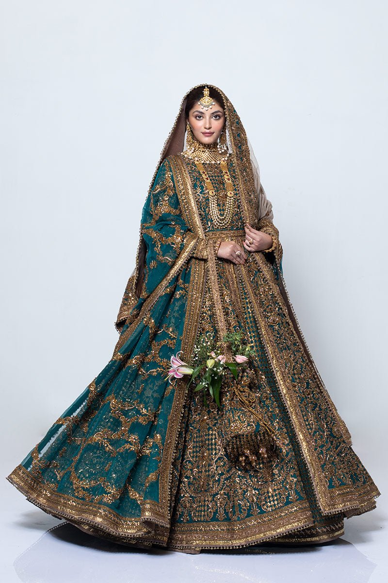 Pakistani Jade Green Zardozi Net Lehenga Set (3-Piece) - Image 3