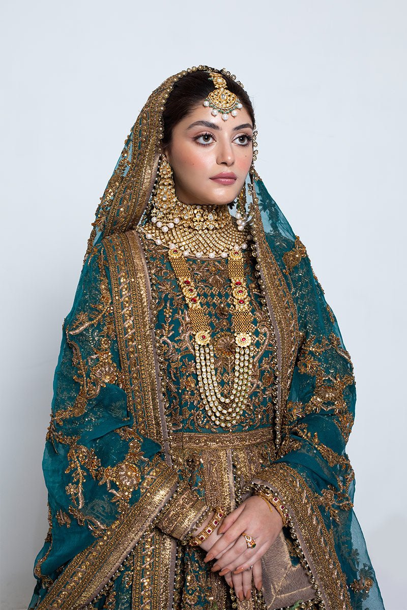 Pakistani Jade Green Zardozi Net Lehenga Set (3-Piece) - Image 4