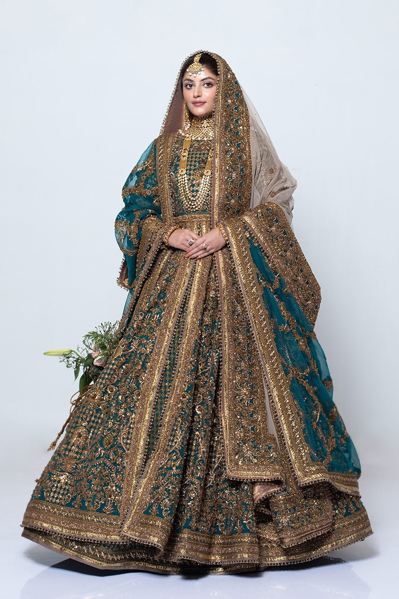 Pakistani Jade Green Zardozi Net Lehenga Set (3-Piece) - Image 5