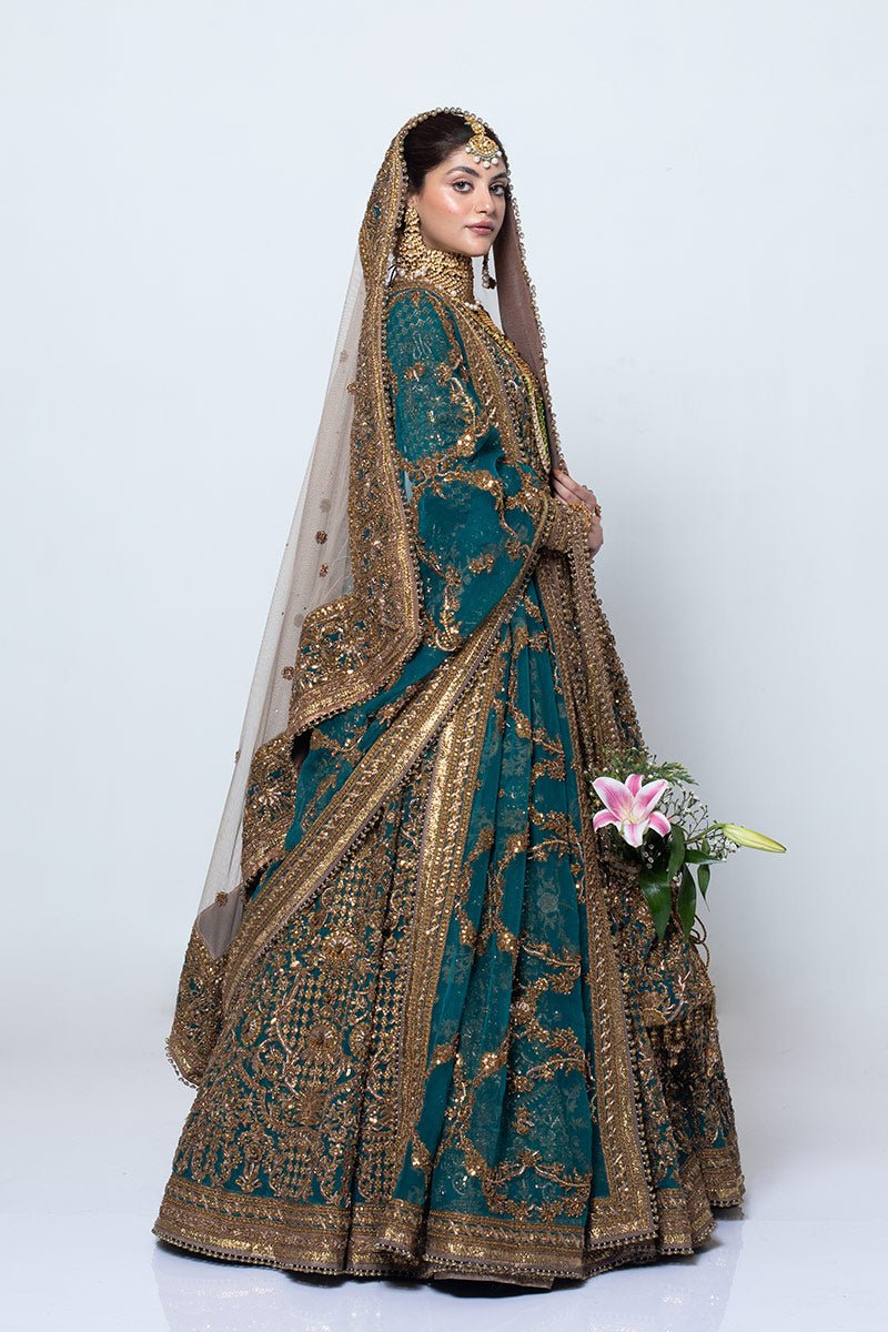 Pakistani Jade Green Zardozi Net Lehenga Set (3-Piece) - Image 7