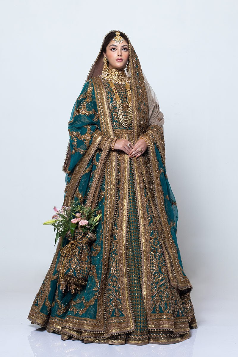 Pakistani Jade Green Zardozi Net Lehenga Set (3-Piece) - Image 9