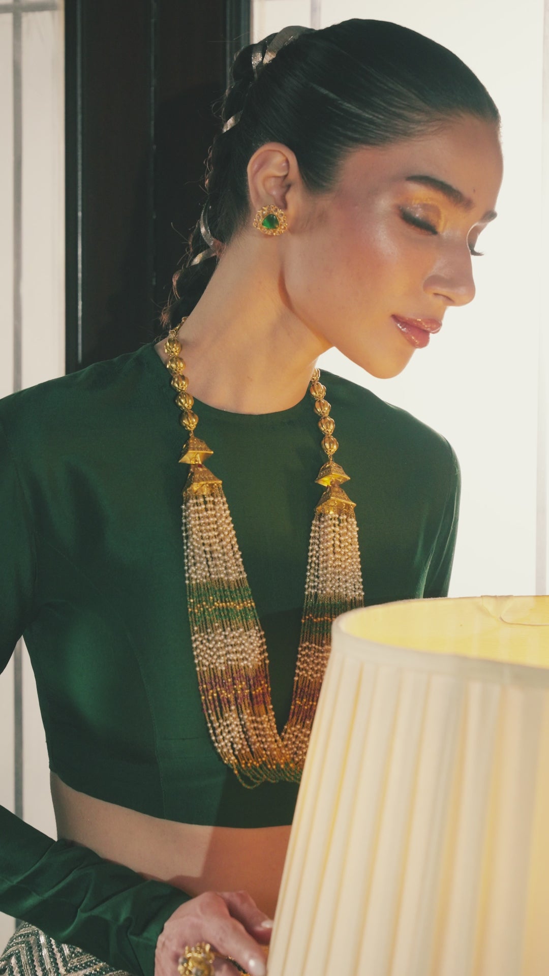 Pakistani Emerald Gold Zardozi Silk-Blend Lehenga (2-Piece) - Image 11