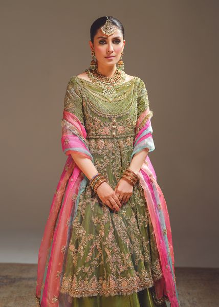 Indian Moss Green Zardozi Silk-Blend Lehenga (3-Piece) - Image 7