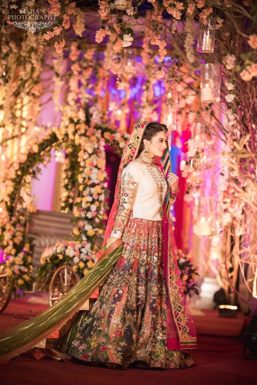 Pakistani Multicolour Embellished Silk Blend Bridal Lehenga (3-Piece) - Image 1