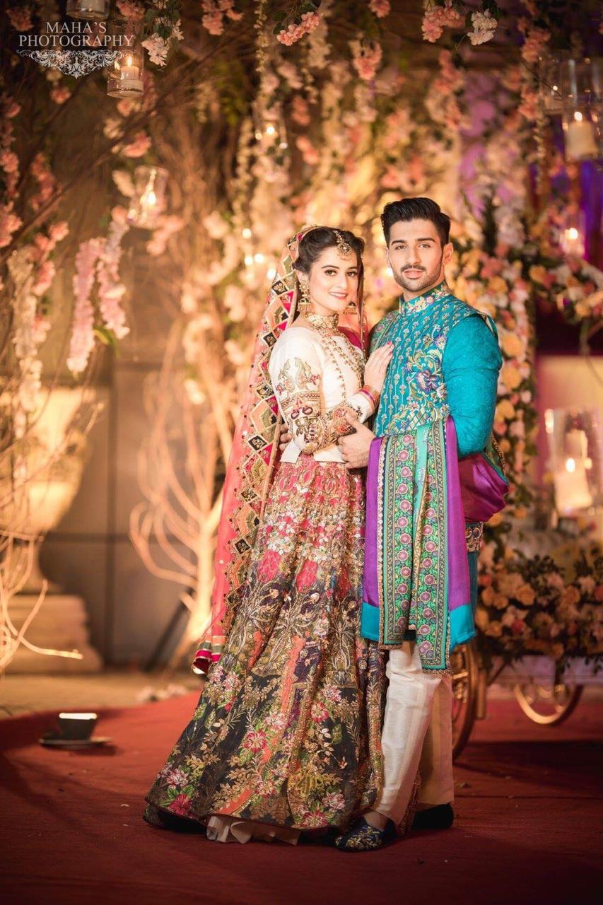 Pakistani Multicolour Embellished Silk Blend Bridal Lehenga (3-Piece) - Image 4