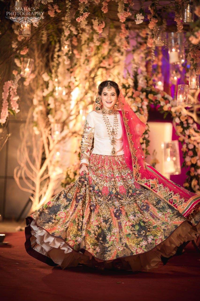 Pakistani Multicolour Embellished Silk Blend Bridal Lehenga (3-Piece) - Image 5