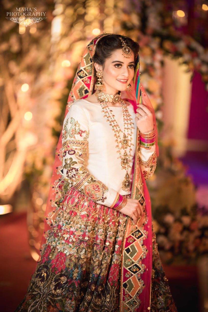 Pakistani Multicolour Embellished Silk Blend Bridal Lehenga (3-Piece) - Image 6