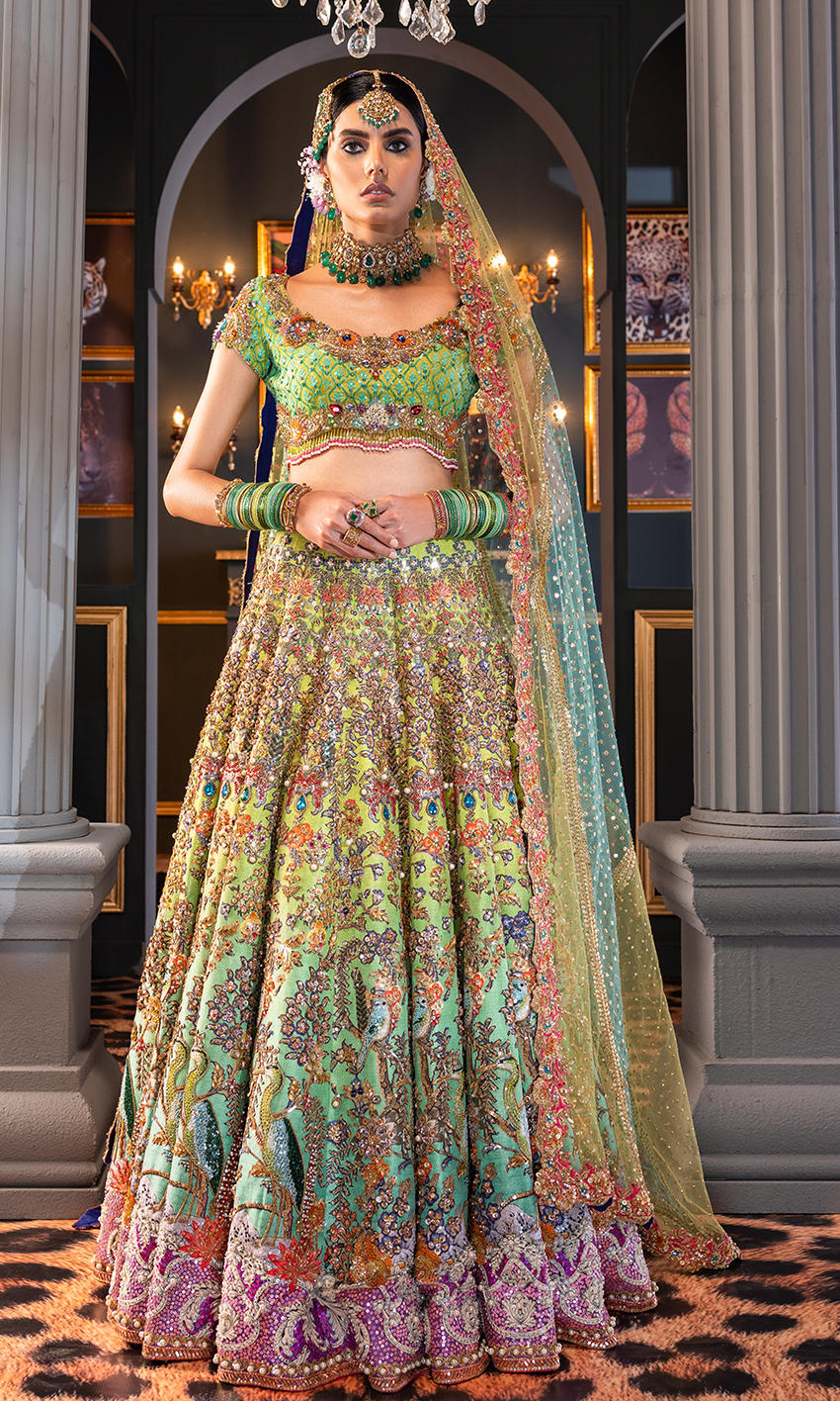 Apple Green Embellished Silk Lehenga (3-Piece) - Image 1