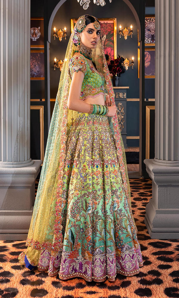 Apple Green Embellished Silk Lehenga (3-Piece) - Image 4