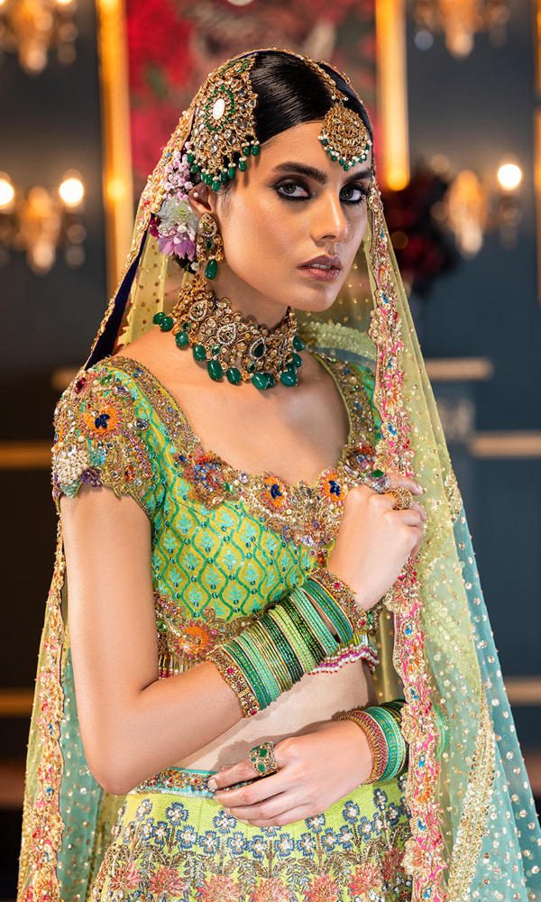 Apple Green Embellished Silk Lehenga (3-Piece) - Image 5