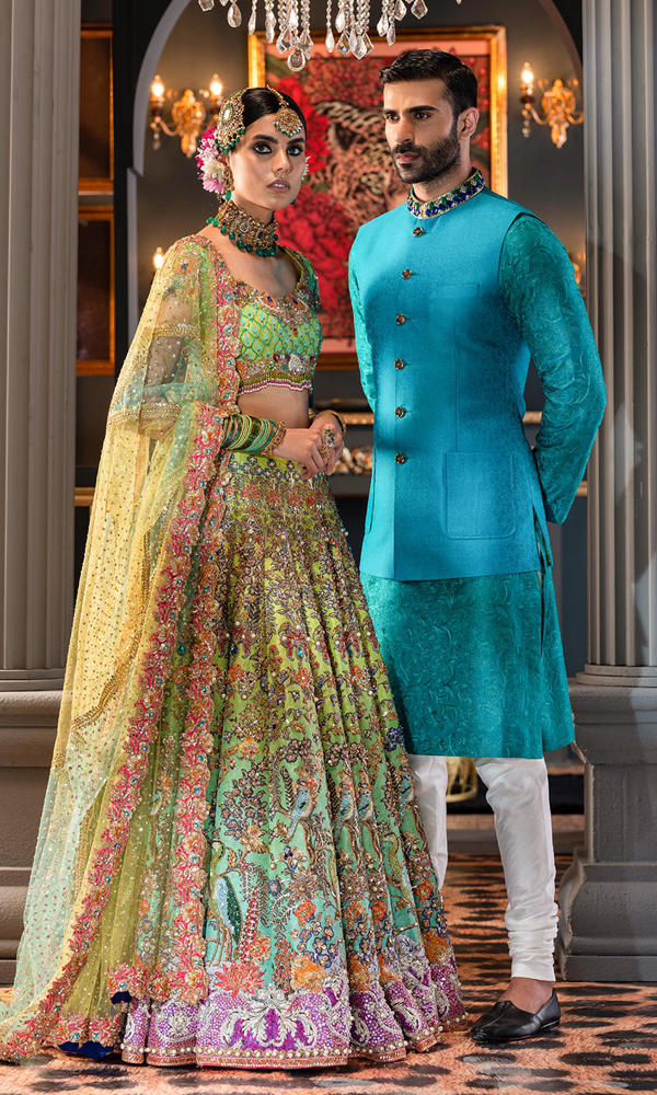 Apple Green Embellished Silk Lehenga (3-Piece) - Image 6