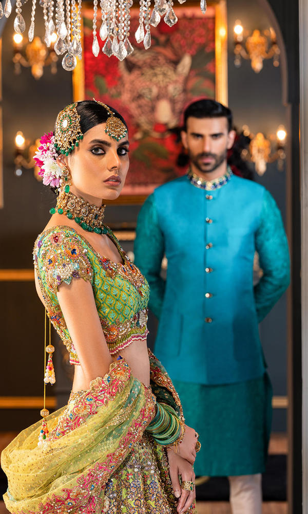 Apple Green Embellished Silk Lehenga (3-Piece) - Image 8