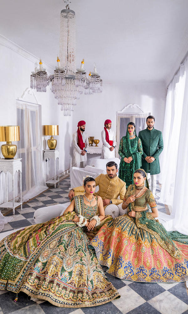 Green Crystal Embroidered Silk Bridal Lehenga (3-Piece) - Image 8