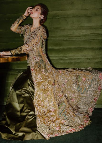 Deep Moss Green Embroidered Silk & Net Lehenga (2-Piece) - Image 4